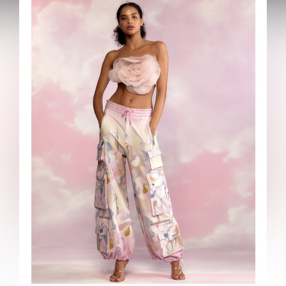 Cynthia Rowley Pink Floral Cotton Twill Cargo Pants - Size XS - Picture 1 of 4